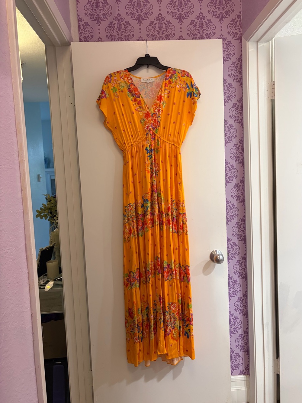 Hale Bob Bright Yellow Floral V-Neck Maxi Dress